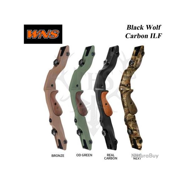 WNS poign�e BLACK WOLF de 17" en carbone pour arc de chasse traditionnel recurve au standart ILF Gau