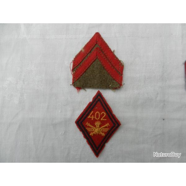 losange de bras insigne du 402� r�giment artillerie et un galon grade caporal
