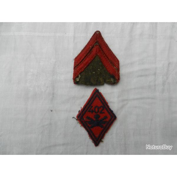 losange de bras 402�me r�giment d'artillerie insigne avec galon grade de caporal