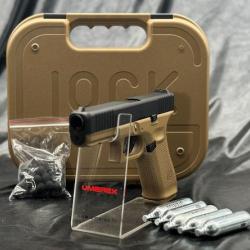 Edition limit&eacute;e - "PACK Pr&ecirc;t A Tirer" PISTOLET GLOCK 17 GEN5 CAL 43 PAINTBALL T4E COYOTE FRENCH ARMY