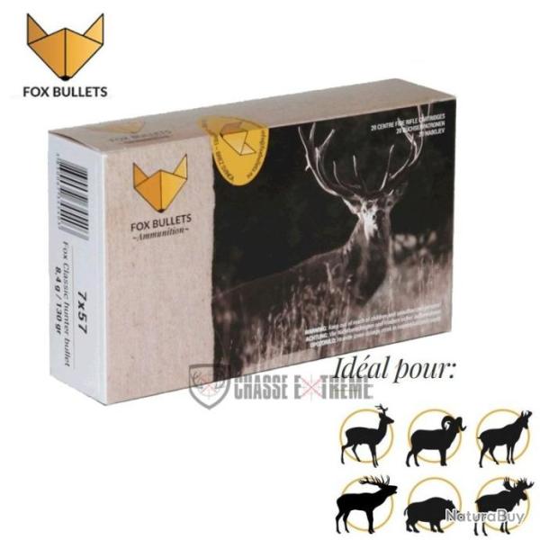 20 Cartouches FOX BULLETS Cal 7X57 130Gr Fox Classic Hunter