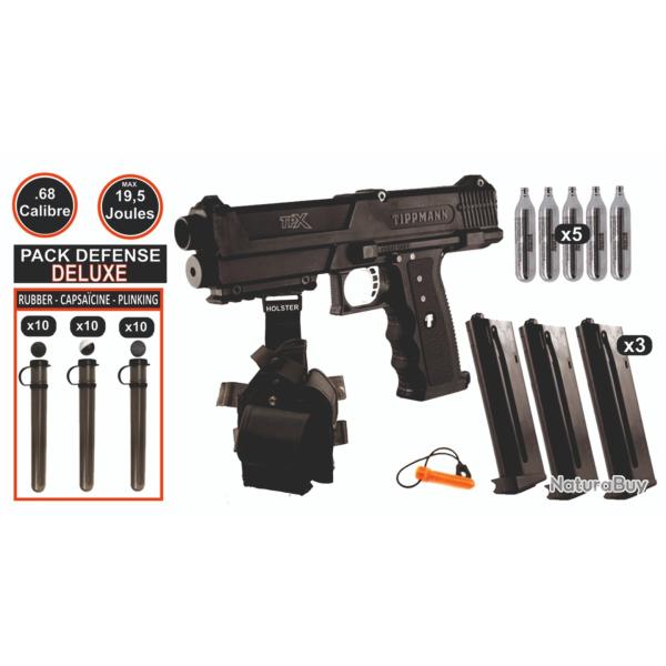 PACK PROMO : Dfense 19.5 Joules Tippmann TPX + Lot de Billes + Sparclettes + 3 Chargeurs + Holster