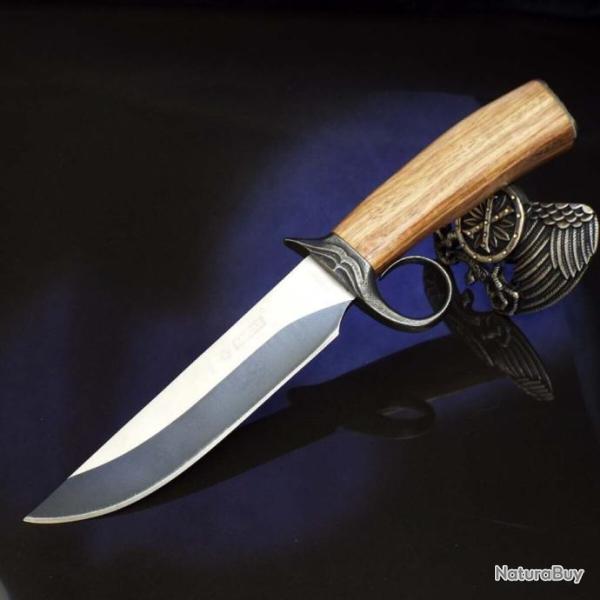 Couteau de Chasse Fa�on M�di�val S-Tec Lame Acier 440 Manche Bois �tui Nylon STT22042