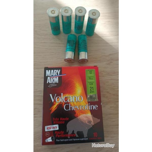 1 bo�te + 6 cartouches Mary Arm chevrotine Volcano Haute vitesse - Cal. 12/70
