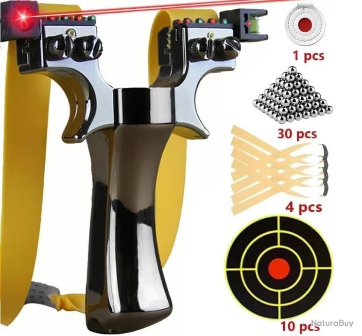 Fronde De Chasse Pro Avec Pointeur Laser – Longue Portée, Puissance Max, Métal Noir