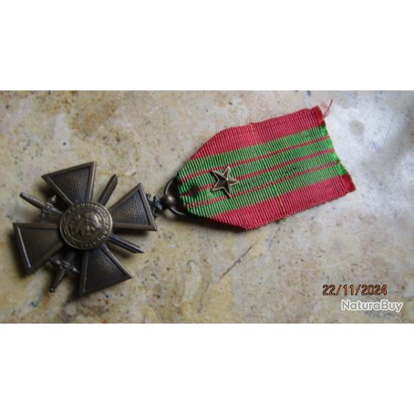 m�daille croix guerre seconde guerre mondiale ww2 dat�e 1939 1 citation vers le bas ruban