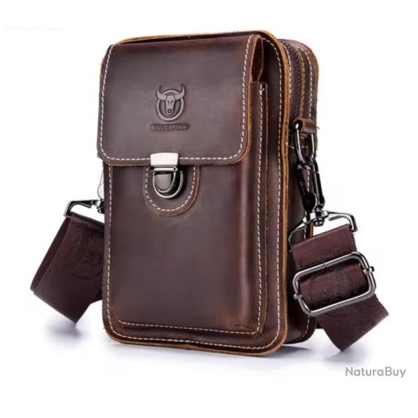 Sacoche de Taille en Cuir V�ritable pour Homme �l�gante et Pratique Marron
