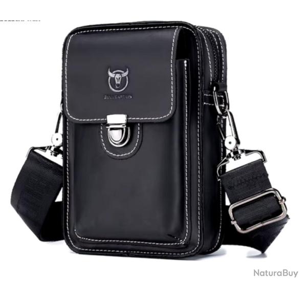 Sacoche de Taille en Cuir V�ritable pour Homme �l�gante et Pratique Noir