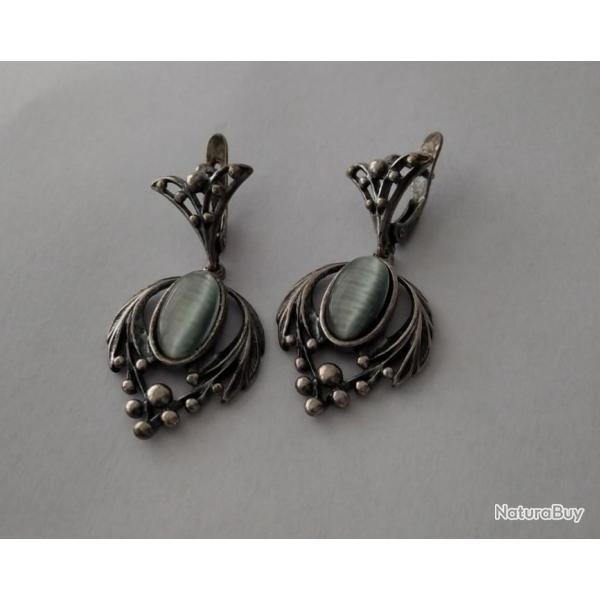 BOUCLES D'OREILLES ANCIENNES EN ARGENT 925 POIN�ON FABRIQU�ES EN URSS CCCP