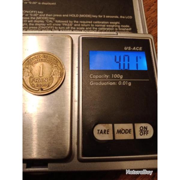 Lot 2 pi�ces 1 francs 1939 1940