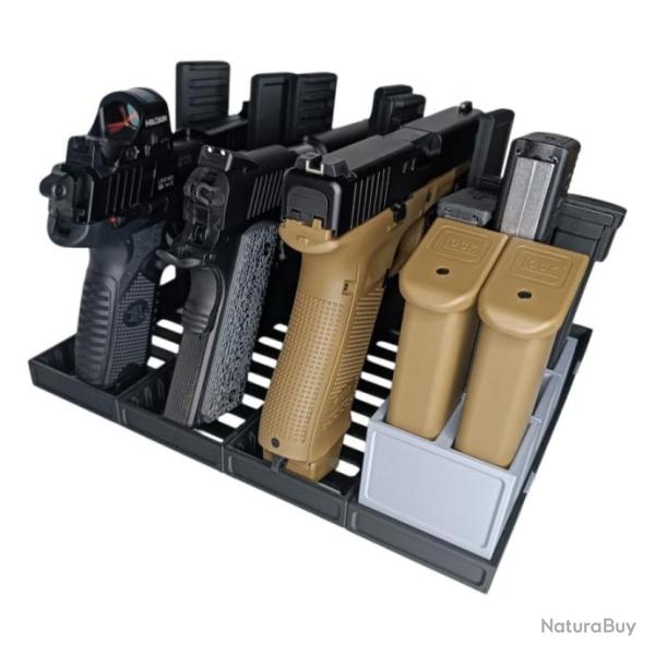Pack de quatre r�telier modulaire pour pistolet et revolver Noir et grid Made in France