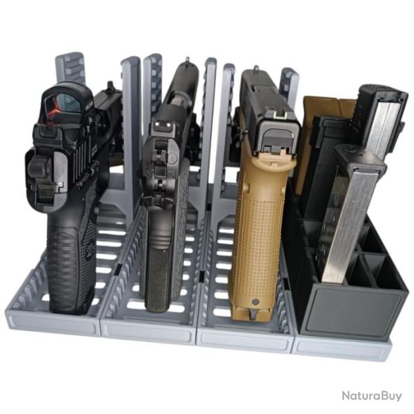 Pack de quatre r�telier modulaire pour pistolet et revolver Gris et noir Made in France