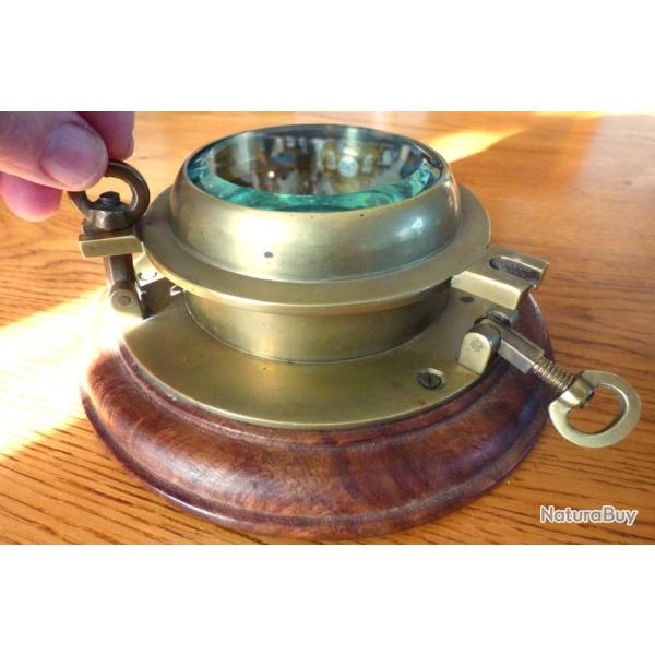 EXCEPTIONNEL HUBLOT MINIATURE EN LAITON/ BOIS/ VERRE/ POUR GENS DE MER 1,497kg ET COLLECTIONNEURS