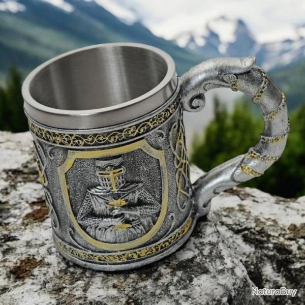 Tasse M�di�vale de Chevalier Templar en Acier Inoxydable et R�sine CN211602