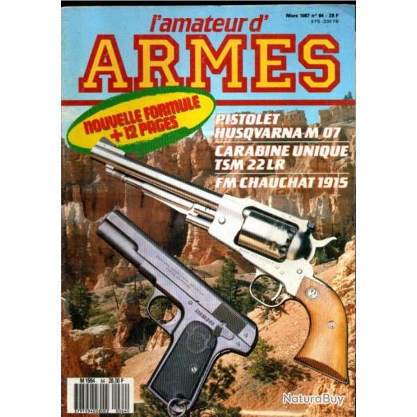 l'amateur d'armes 64 carabine unique tsm 22lr, 11 mm mauser, sicat 1987, husqvarna m/07 9mm long,