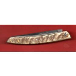 LE THIERS CORNE BELIER grav&eacute; pr&eacute;nom Initiales dos lame couteau