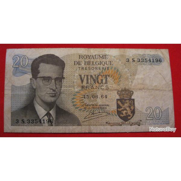 BELGIQUE billet de 20 francs du 15-06-1964 (royaume de belgique tresorerie)