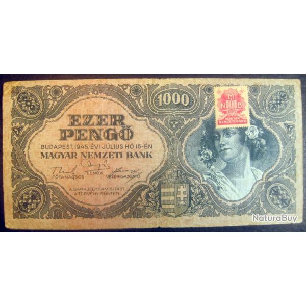 Billet 1945 Hongrie 1000 Pengo, de banque, papier-monnaie, paper money Hungary, Hungarian Currency