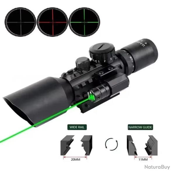 Lunette de tir tactique 3-10x42 avec r�ticule lumineux et Laser vert sur rail 11 et 22 mm