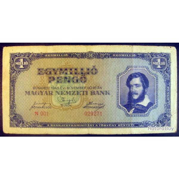 Billet 1945 Hongrie 1,000,000 Pengo de banque, papier-monnaie Hungary Currency World Paper Money