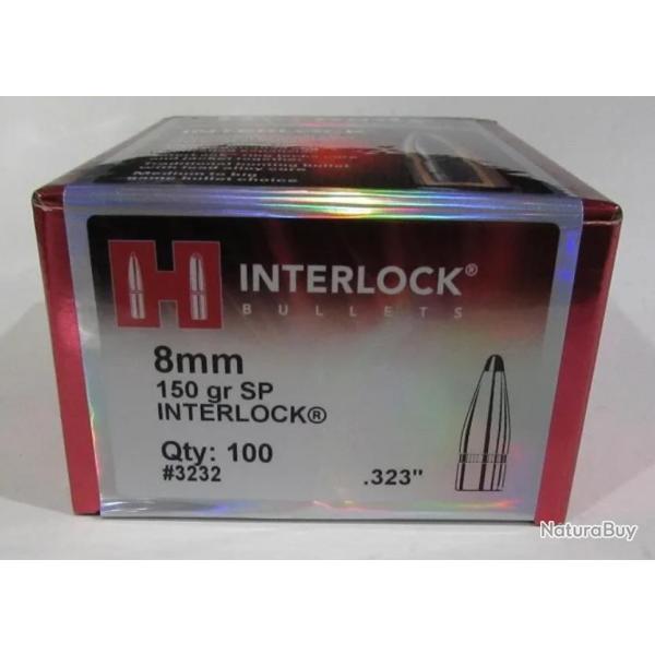 OGIVES HORNADY CAL. 8MM .323" 150gr SP INTERLOCK - 3232 - Bo�te de 100