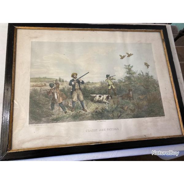 lithographie de Grenier chasse  la perdrix