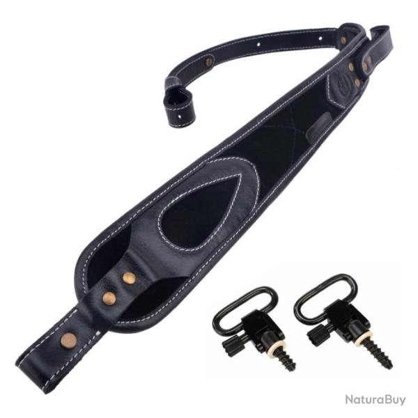 Sangle en cuir durable rembourr�e en cuir de buffle NOIR 2 ATTACHES