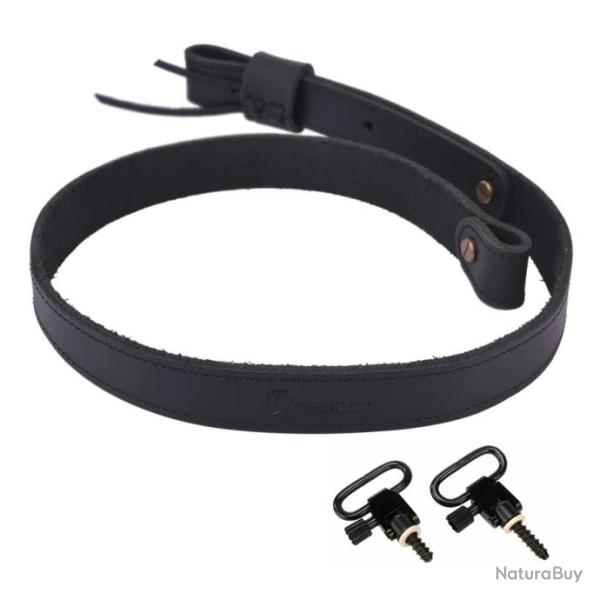 Sangle pour fusil en cuir de buffle avec 2 �merillons Mil-Spec NOIR- LIVRAISON GRATUITE !!