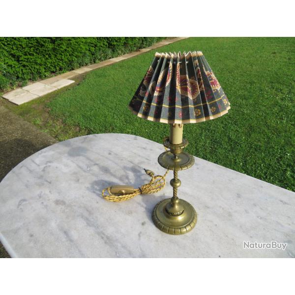 VINTAGE - Ancien pique cierge en laiton mont� en lampe de Table/Chevet/Bureau - FRANCE (Vers 1950)