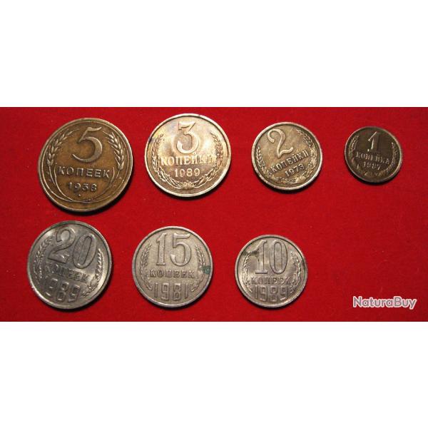 RUSSIE  7 pieces de monnaie 1-2-3-5-10-15-20 kopeck ttb