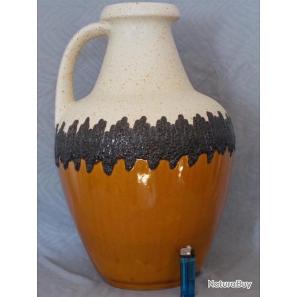 Delaherche Grande cruche de style Art D�co en c�ramique �maill�e � deux tons