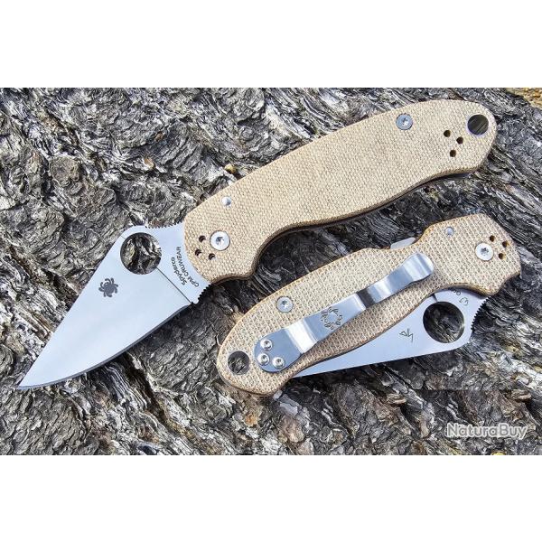 Couteau Spyderco Para 3 Brown Micarta Lame Acier CPM Cru-Wear Clip Compression Lock USA SC223MPCW -