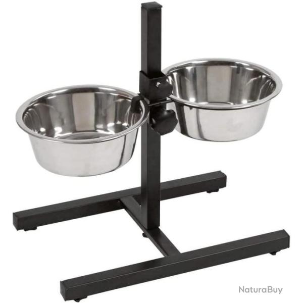avec bols en acier inoxydable, Mangeoire pour chien r�glable en hauteur, 2 x 2800 ml, Hauteur 43 cm