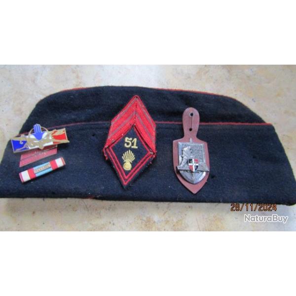 calot bonnet de police 51�RI  AFN reg Infanterie caporal Alg�rie barrette m�daille comm�mo Drago Par