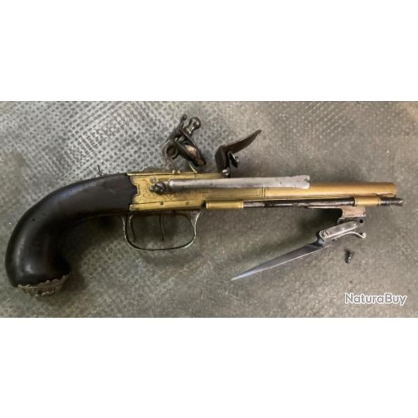 Pistolet � silex ancien double canon
