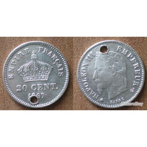 France 20 Centimes 1867 en m�daille Piece Argent Napoleon Centime De Francs