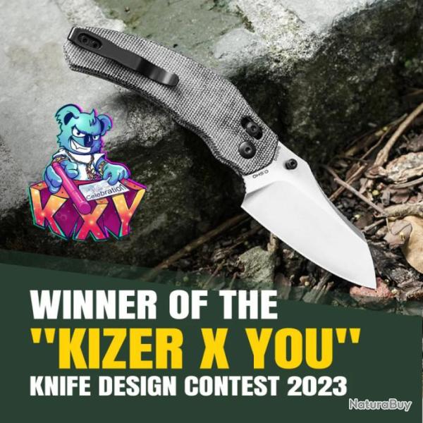 Couteau Kizer Cutlery Bulldog Black Manche Micarta Lame Acier 154CM IKBS Clutch Lock Clip KIV3672C2