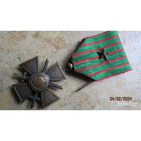 m�daille croix de guerre 1914 1918 ww1 premi�re guerre +1 citation argent dat�e 1918 14 18