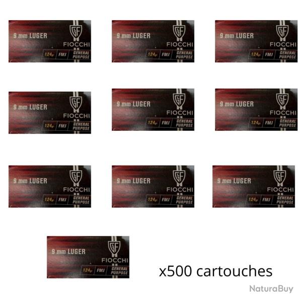 Munitions FIOCCHI cal.9mm para fmj 124gr par 500