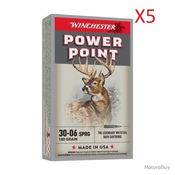 VENTE FLASH ! Lot de 5 Boites de 20 Balles Winchester - Power Point - Cal.30-06 - 180Grs
