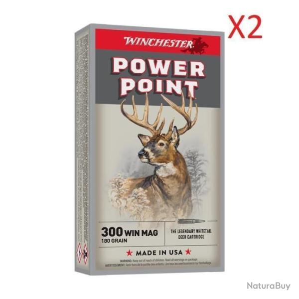 VENTE FLASH ! Lot de 2 Boites de 20 Balles Winchester - Power Point - Cal.300WM - 180Gr