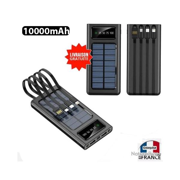 Power bank batterie de secours 10000mAh SOLAIRE indicateur de charge USB pour t�l�phone