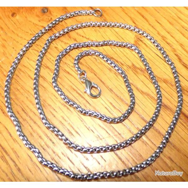 TRES BELLE CHANE FLUIDE, EN ACIER INOX ARGENTE 60cm - POUR AJOUTER UN PENDENTIF DE CHASSE OU AUTRES