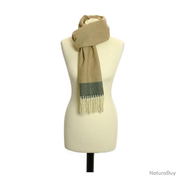 �charpe beige et verte - 100 % laine d'agneau, confection pays de Galles
