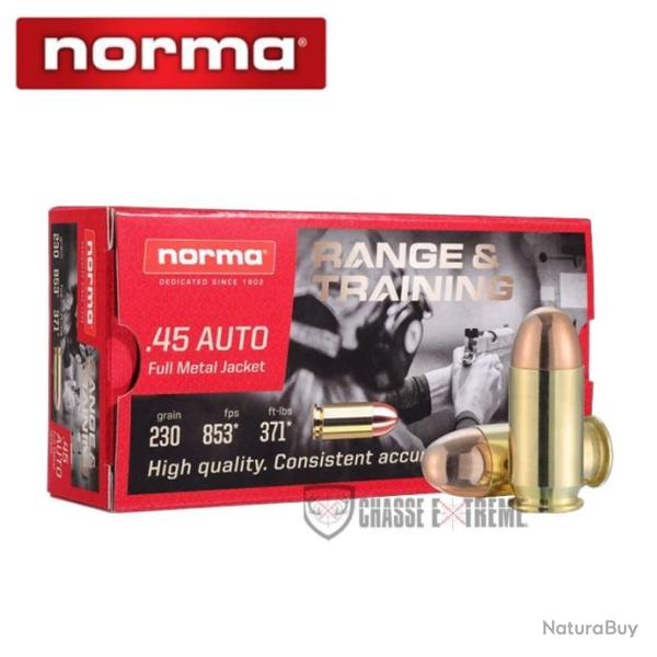 50 Munitions NORMA Range & Training Cal 45 Acp 230gr FMJ