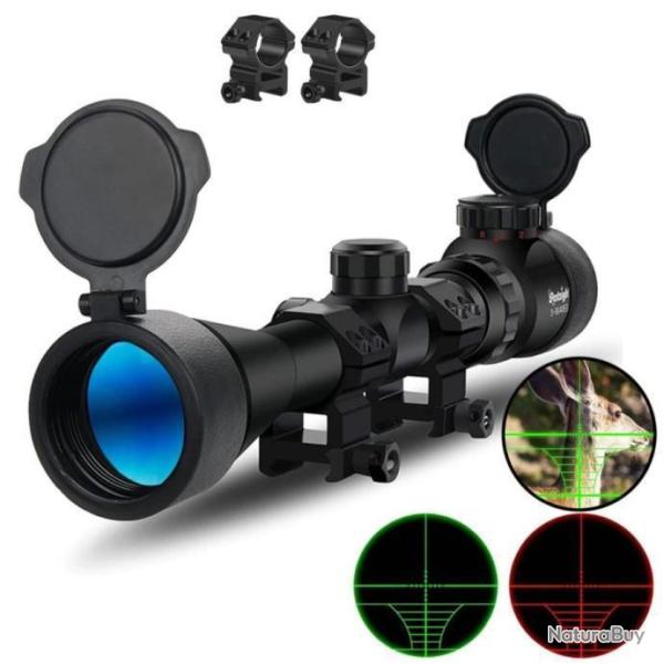 Lunette 3-9X40 R�ticule Vert-Rouge Colliers Rail 20mm *Ench�re* Chasse Battue Tir Tactique Bestsight