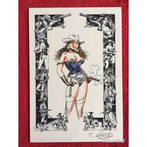 WESTERN REVOLVER COLT frontier 1872 cow boy sexy pin up GIRL seins nus ex libris intact sign� GIROD