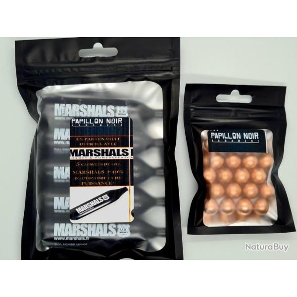 PACK PAPiLL0N N0iR Armament/ MARSHALS / 20 BILLES CAL.43 CUIVRE ET 5 CAPSULES 12G MARSHALS BP