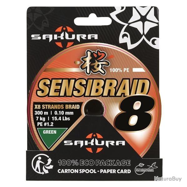 Tresse Sakura Sensibraid 8X Eco-Pack Green 300m 9kg Vert 0,12mm 300m