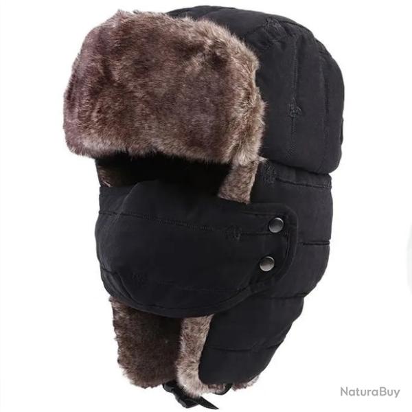 Chapka Hiver Mixte Fausse Fourrure Polyester Masque D�tachable Noir 56-60cm